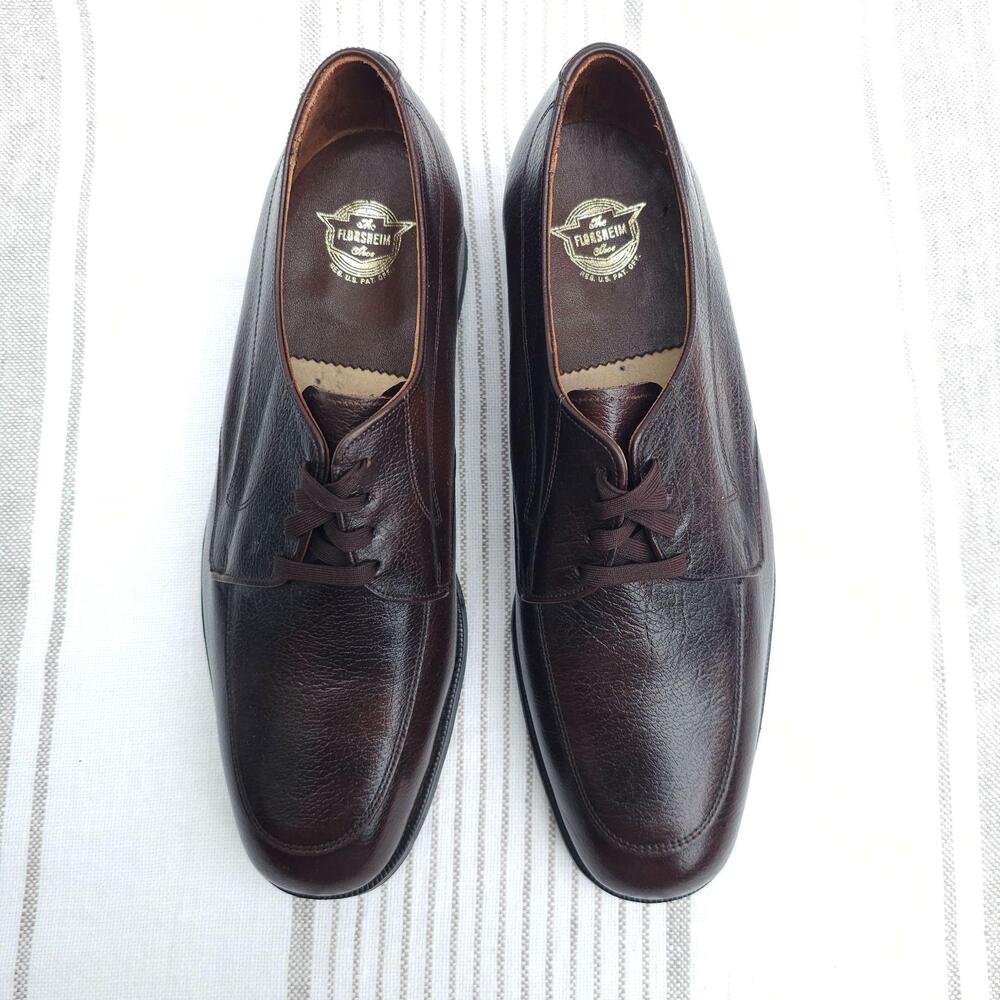 True Vintage Florsheim Shoes Deadstock Mens 9D Brown Leather Derby Apron Toe